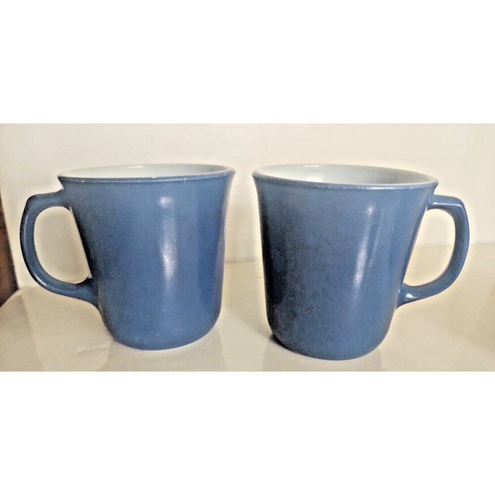 Vintage Pyrex USA Microwave Safe Blue Coffee Mugs Set of 2